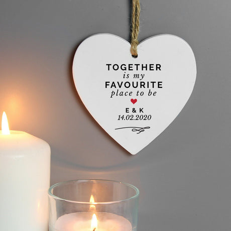 Personalised Together Is My Favourite Place Wooden Heart Decoration: 1 - Decorations By Gift Moments