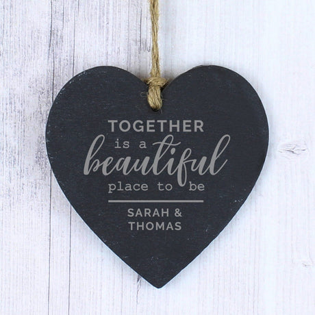 Personalised Together Slate Heart Decoration: 1 - Decorations By Gift Moments
