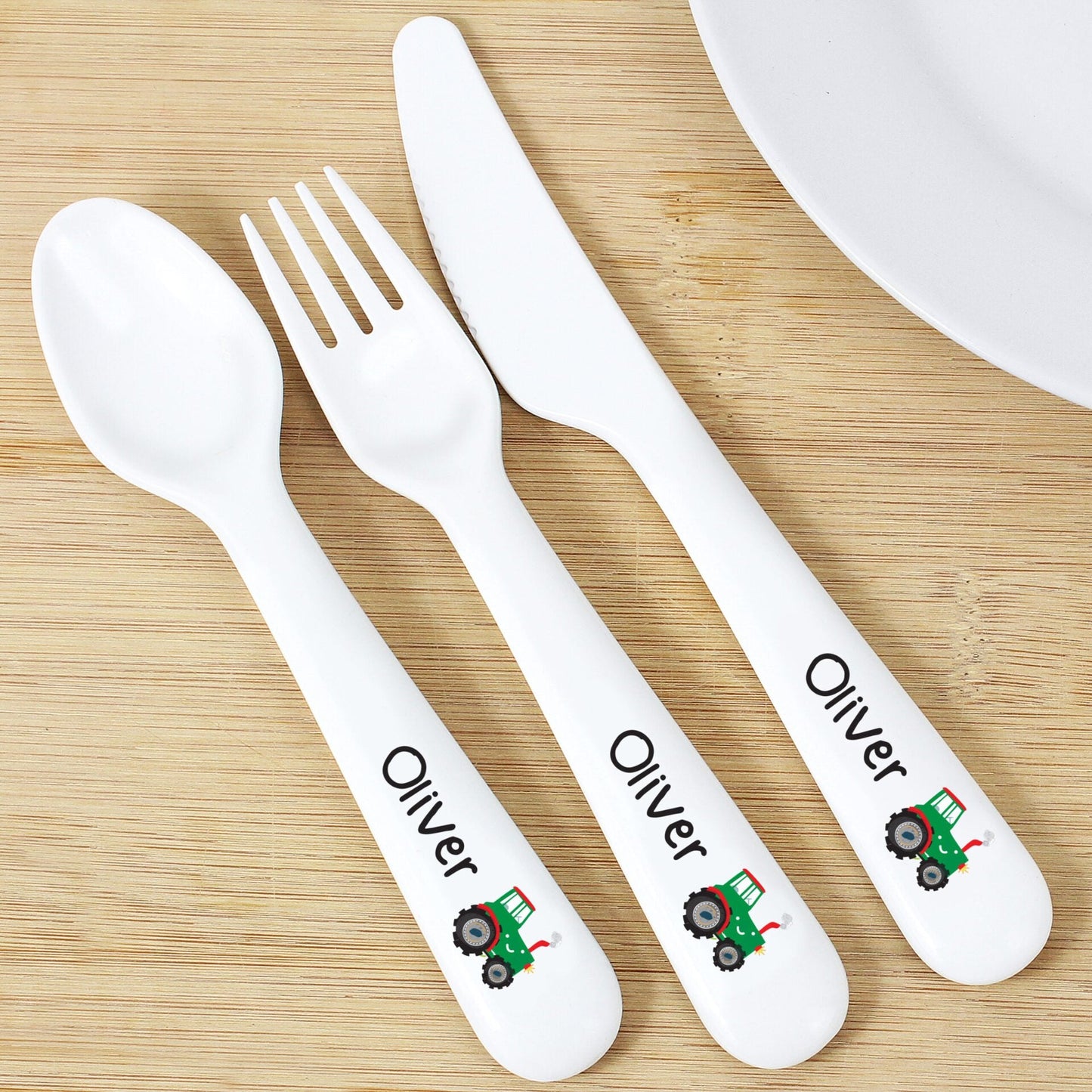 Personalised Tractor 3 Piece Plastic Cutlery Set: 2 - Cutlery Sets By Gift Moments