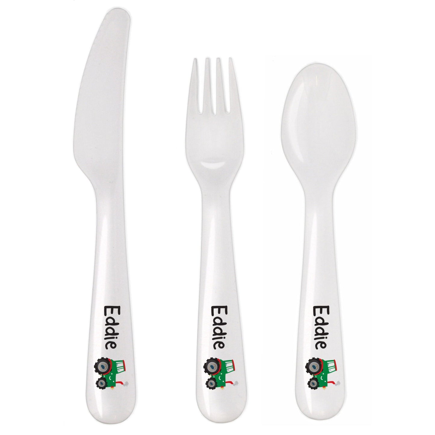 Personalised Tractor 3 Piece Plastic Cutlery Set: 4 - Cutlery Sets By Gift Moments