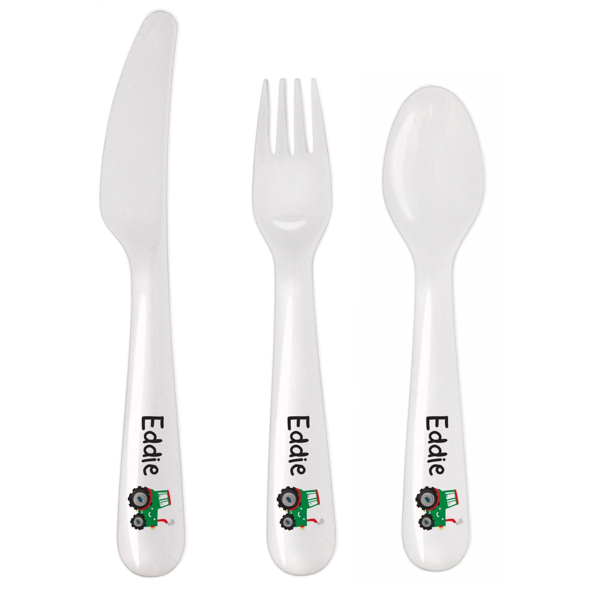 Personalised Tractor 3 Piece Plastic Cutlery Set: 4 - Cutlery Sets By Gift Moments