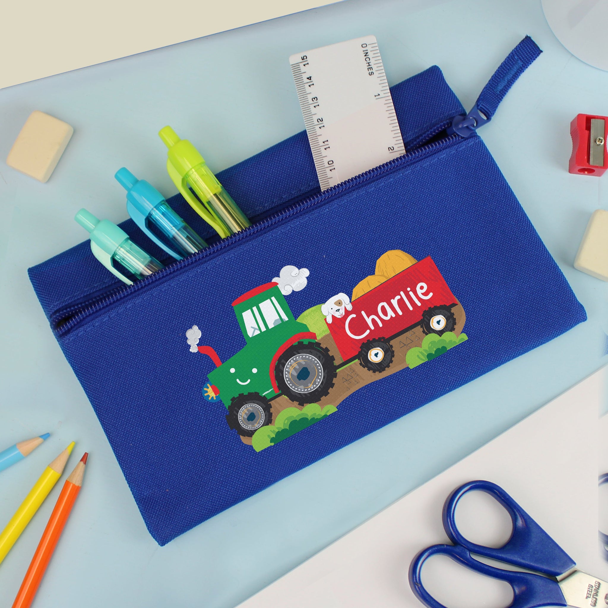 Personalised Tractor Blue Pencil Case: 1 - Pencil Cases & Sets By Gift Moments