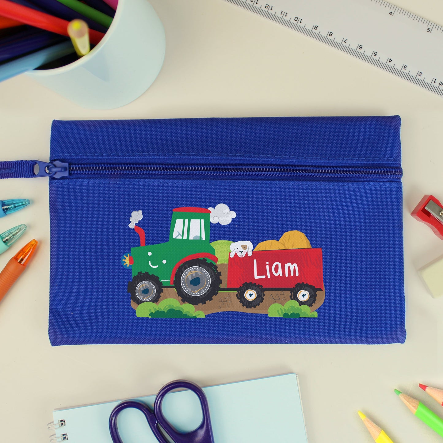 Personalised Tractor Blue Pencil Case: 2 - Pencil Cases & Sets By Gift Moments