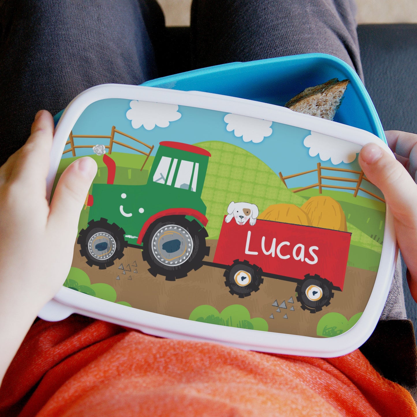 Personalised Tractor Name Only Blue Lunch Box: 1 - Lunch Boxes & Bags By Gift Moments