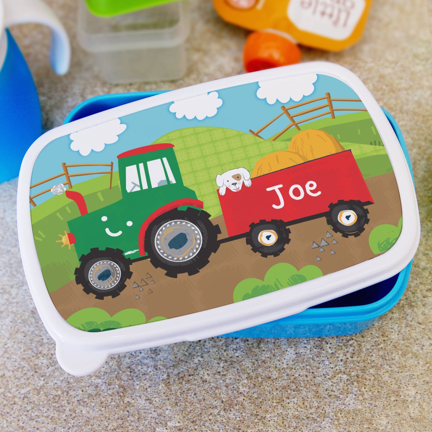 Personalised Tractor Name Only Blue Lunch Box: 4 - Lunch Boxes & Bags By Gift Moments