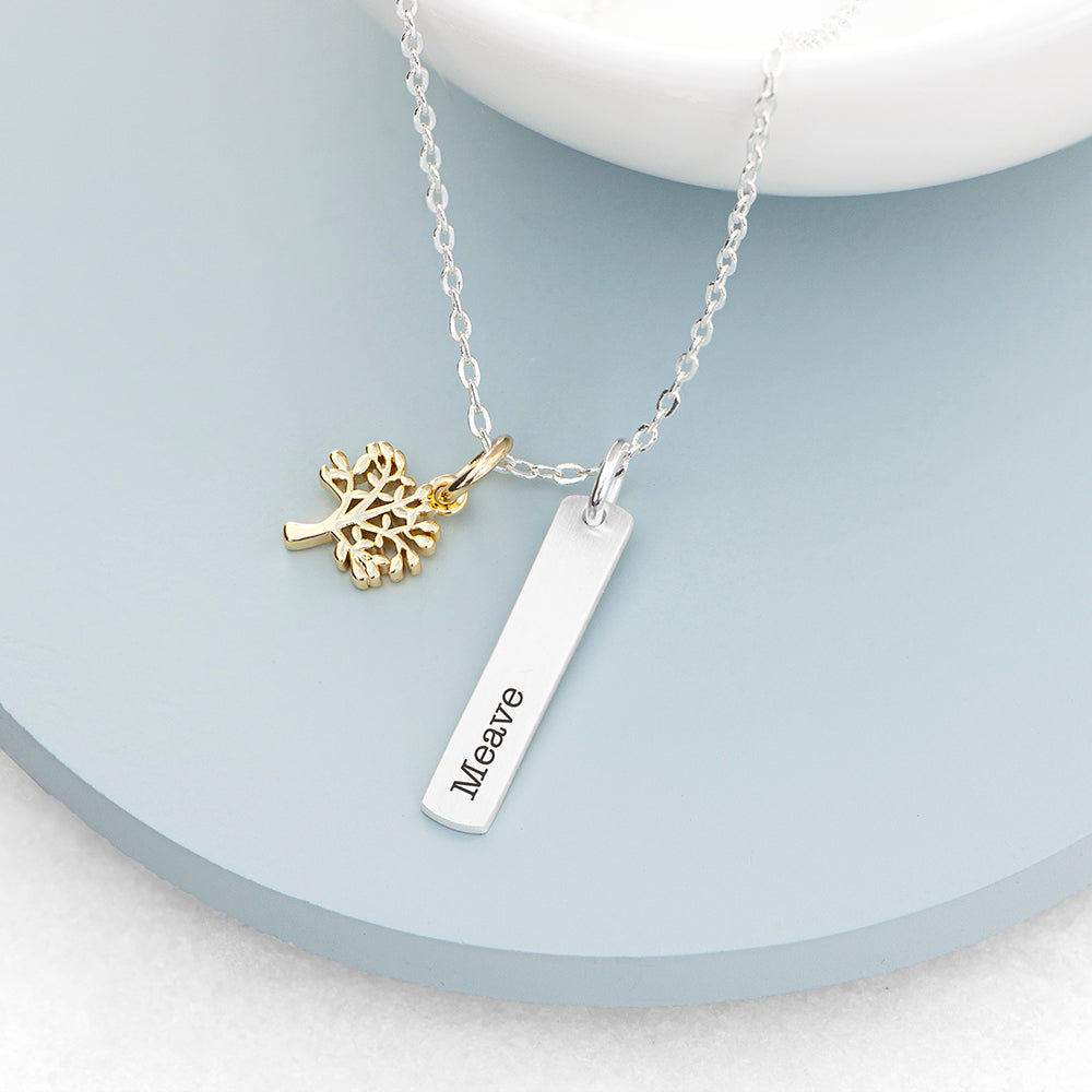 Personalised Tree of Life Vertical Bar Necklaces: 3 - Necklaces By Gift Moments