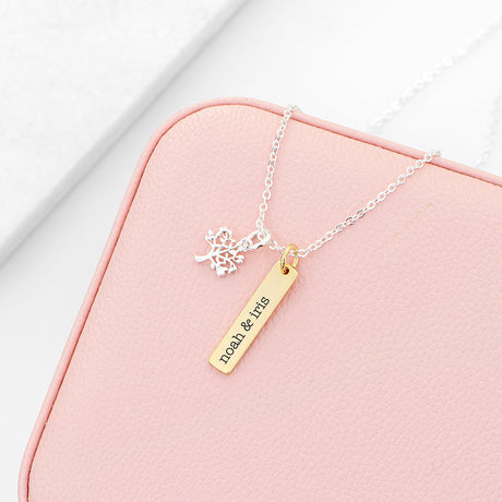 Personalised Tree of Life Bar Necklace: 1 - Gold - Necklaces By Gift Moments