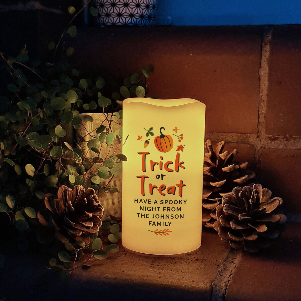 Personalised Trick or Treat LED Candle: 2 - LED Lighting By Gift Moments