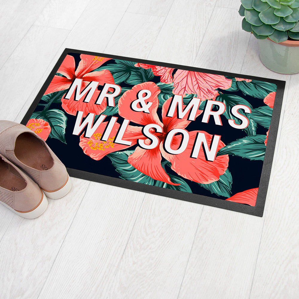 Personalised Tropical Flower Doormat: 1 - Doormats By Gift Moments