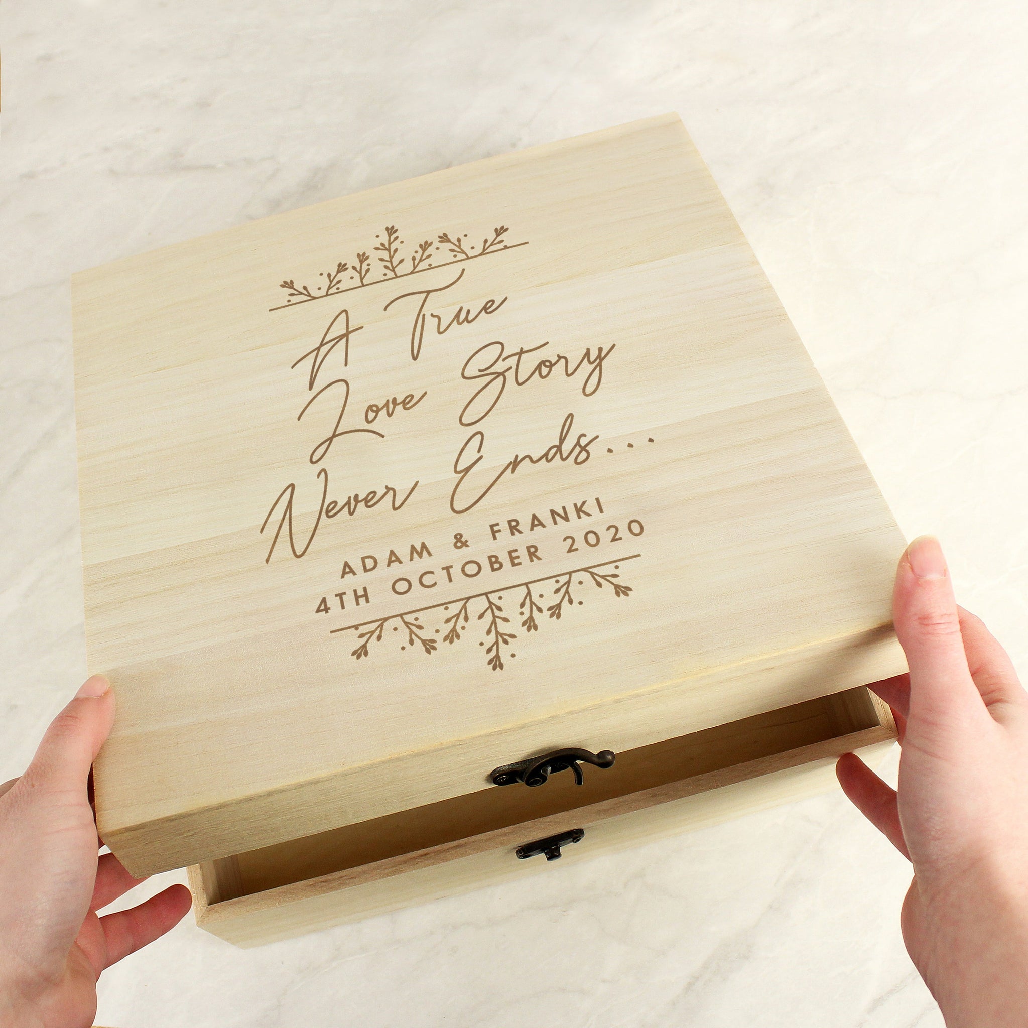 Personalised True Love Story Wooden Keepsake Box: 2 - Keepsake Boxes By Gift Moments