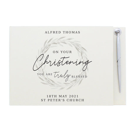 Personalised ’Truly Blessed’ Christening Hardback Guest Book & Pen: 3 - Guest Books By Gift Moments