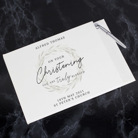 Personalised ’Truly Blessed’ Christening Hardback Guest Book & Pen: 2 - Guest Books By Gift Moments