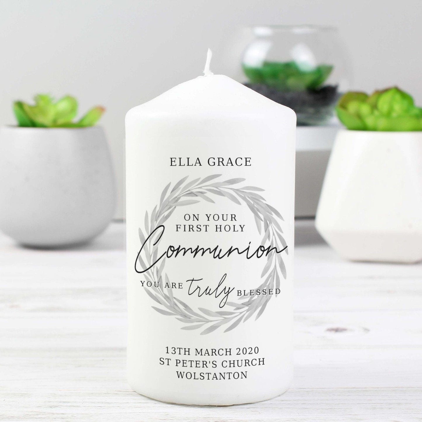 Personalised ’Truly Blessed’ First Holy Communion Pillar Candle: 2 - Candles By Gift Moments
