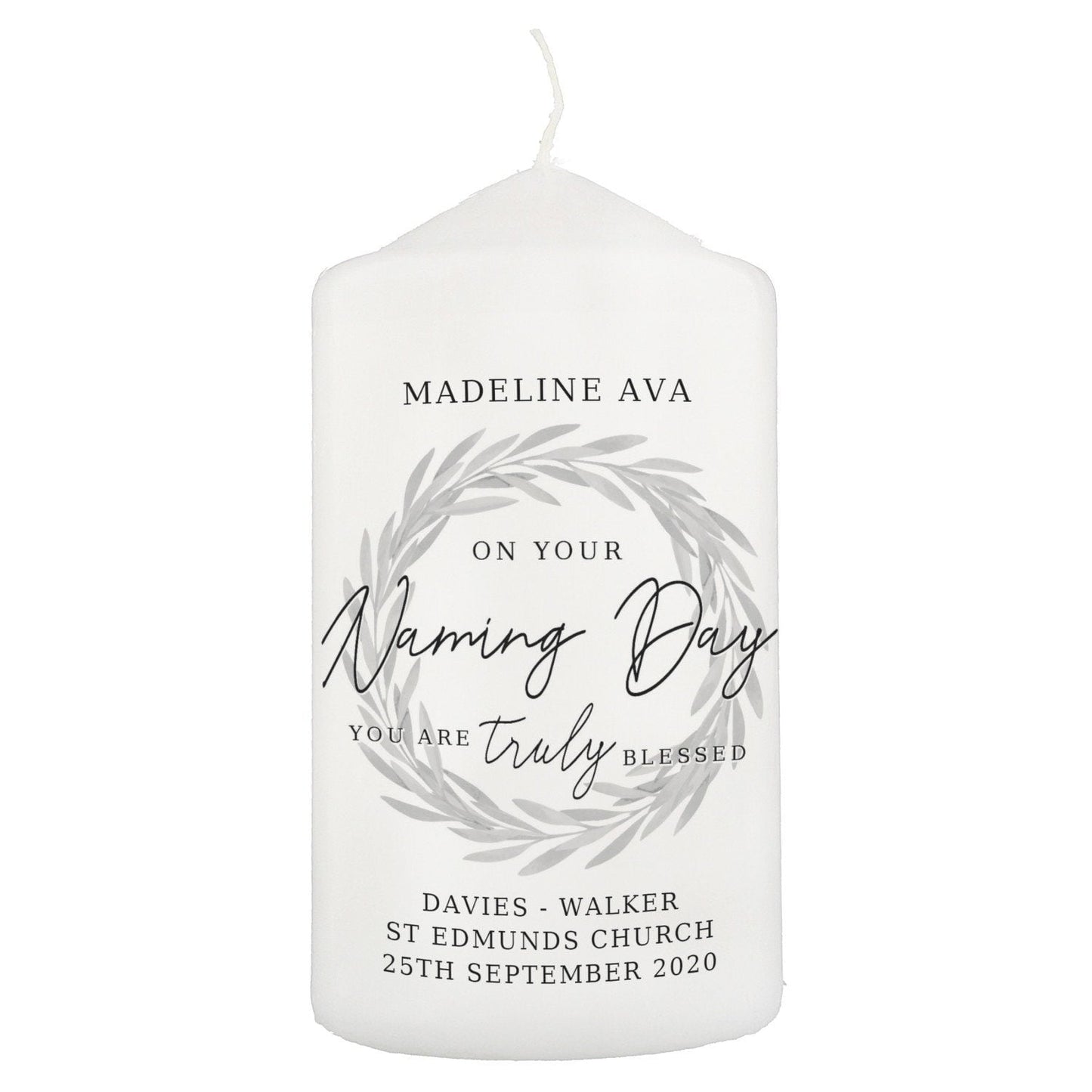 Personalised Truly Blessed Naming Day Pillar Candle: 3 - Candles By Gift Moments