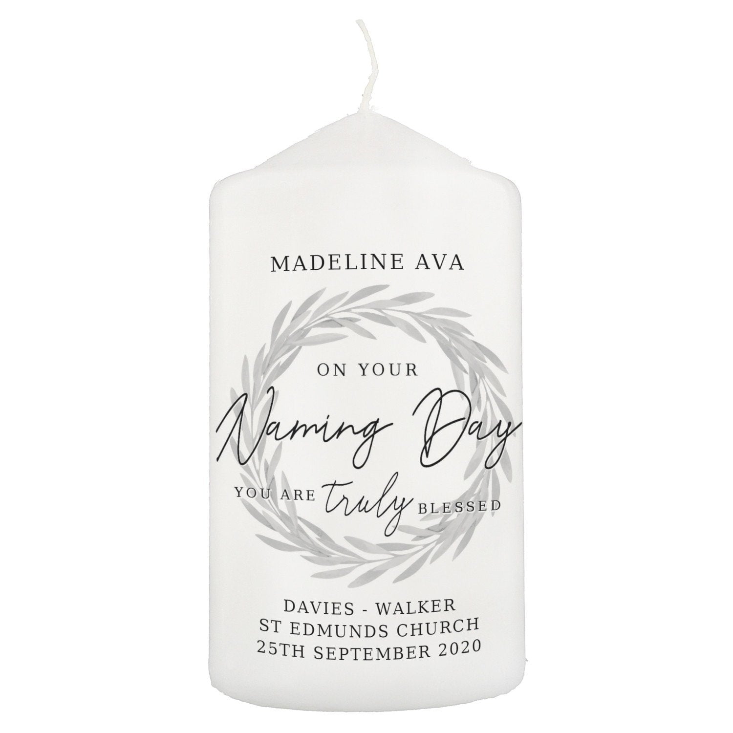 Personalised Truly Blessed Naming Day Pillar Candle: 3 - Candles By Gift Moments