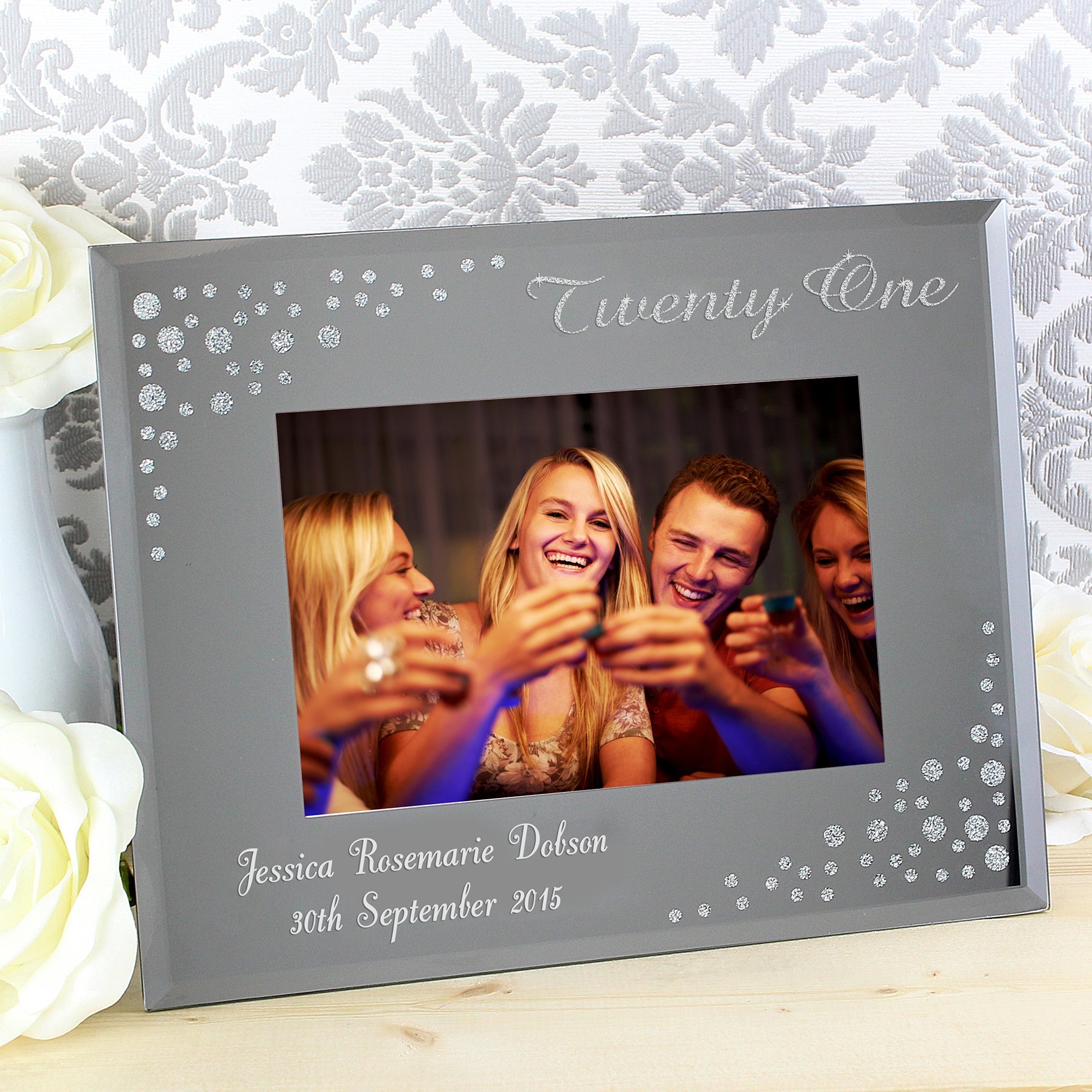 Personalised Twenty One Diamante 6x4 Glass Photo Frame: 2 - Photo Frames By Gift Moments