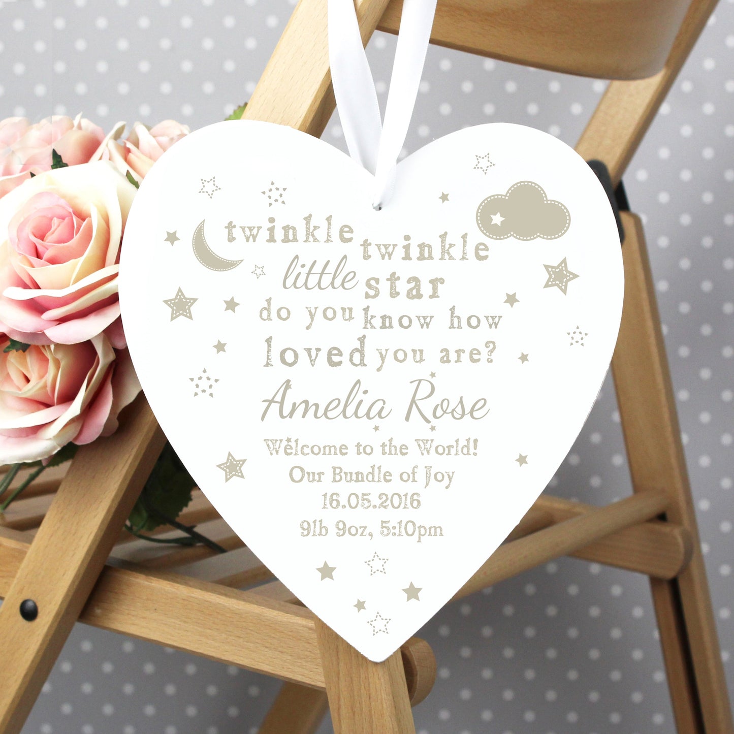 Personalised Twinkle Twinkle Large Wooden Heart Decoration: 2 - Decorations By Gift Moments