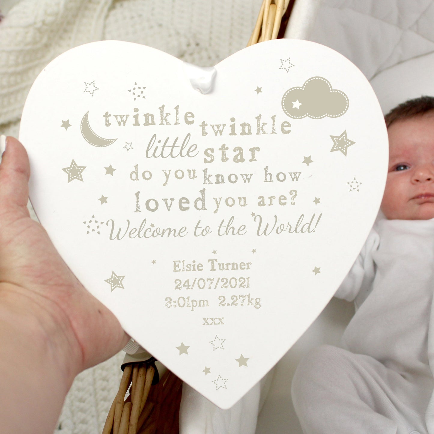 Personalised Twinkle Twinkle Large Wooden Heart Decoration: 1 - Decorations By Gift Moments