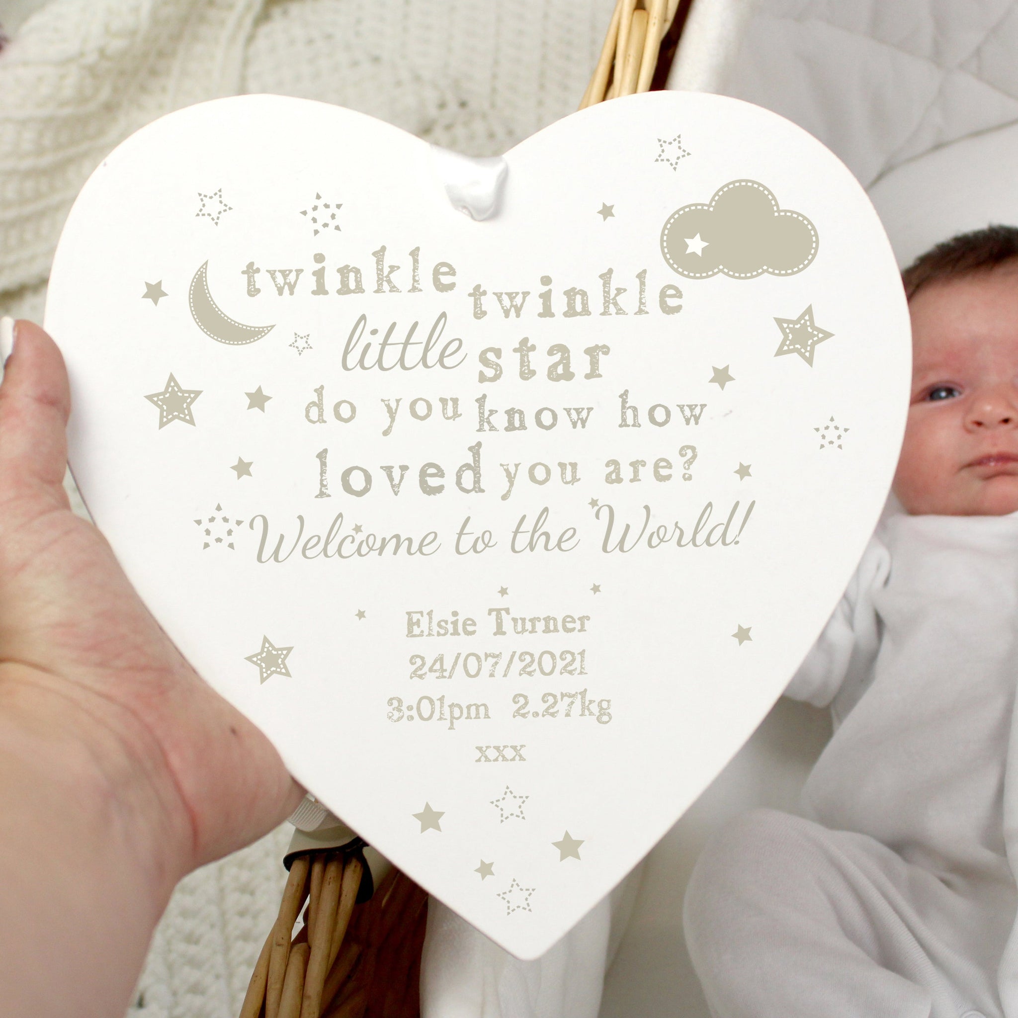 Personalised Twinkle Twinkle Large Wooden Heart Decoration: 1 - Decorations By Gift Moments