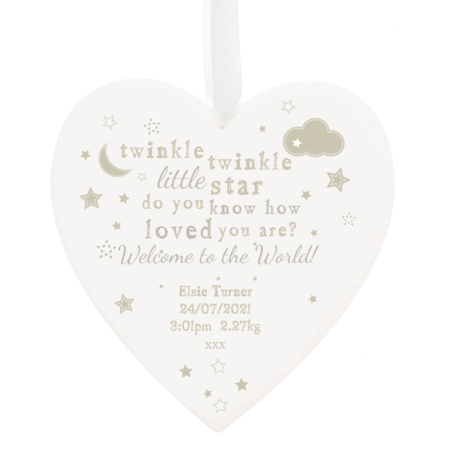 Personalised Twinkle Twinkle Large Wooden Heart Decoration: 3 - Decorations By Gift Moments