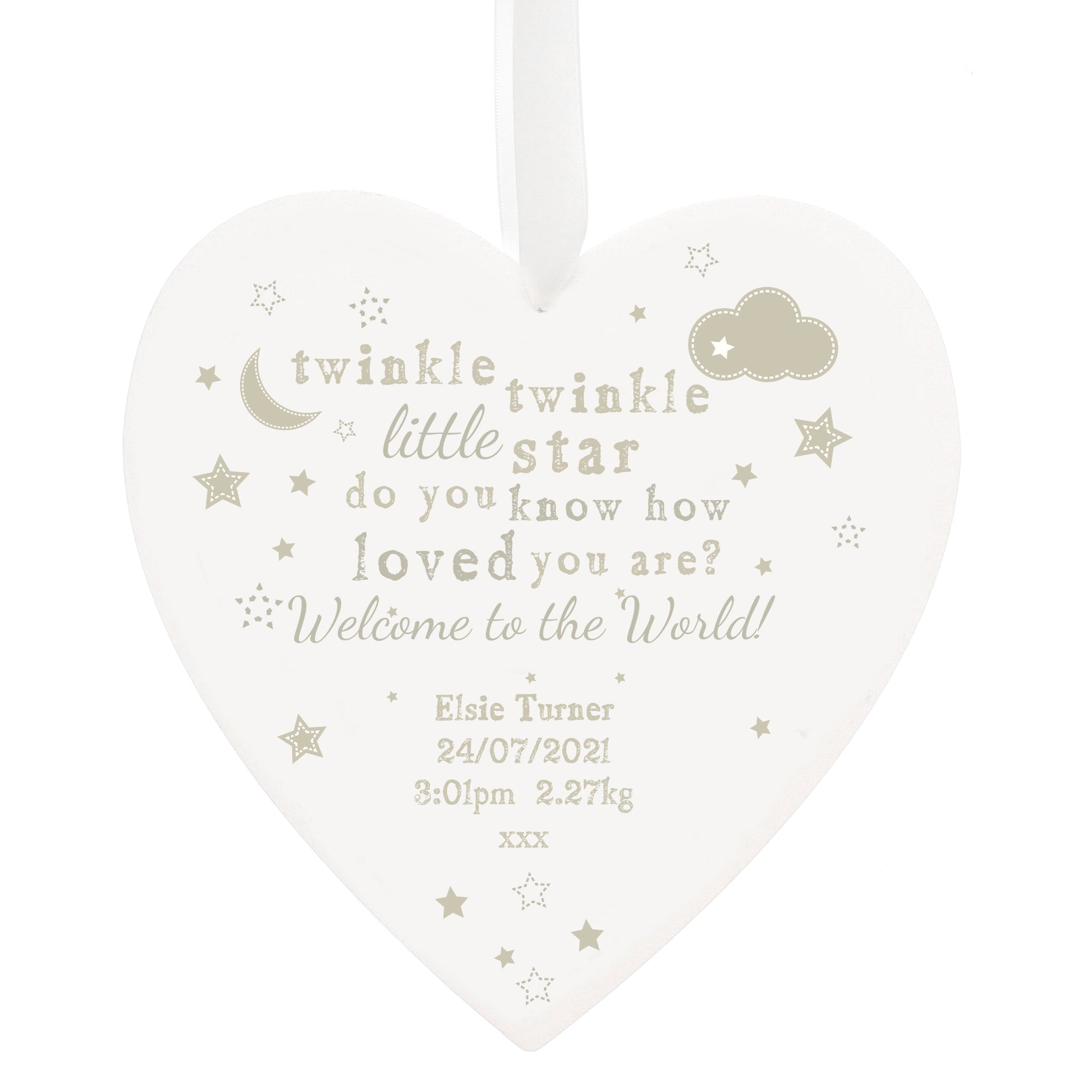 Personalised Twinkle Twinkle Large Wooden Heart Decoration: 3 - Decorations By Gift Moments