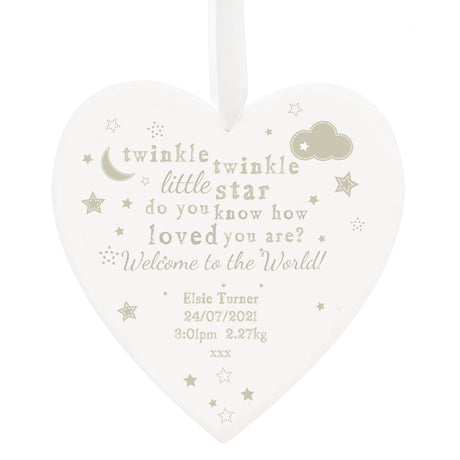 Personalised Twinkle Twinkle Large Wooden Heart Decoration: 3 - Decorations By Gift Moments