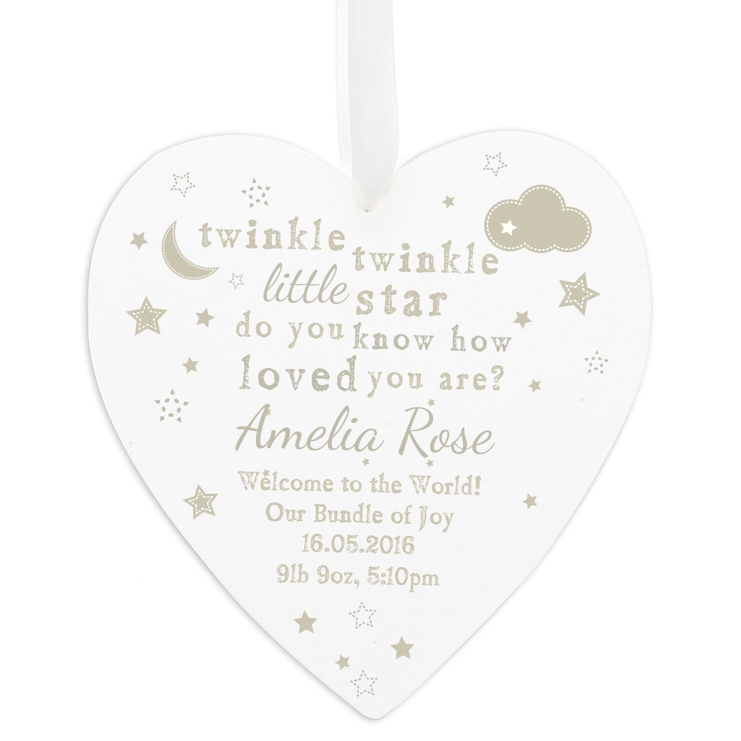 Personalised Twinkle Twinkle Large Wooden Heart Decoration: 4 - Decorations By Gift Moments