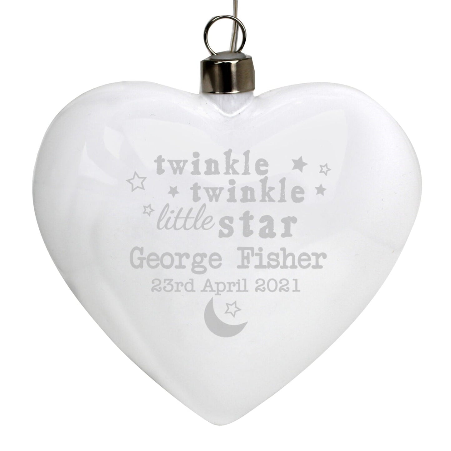 Personalised Twinkle Twinkle LED Hanging Glass Heart: 3 - LED Lighting By Gift Moments