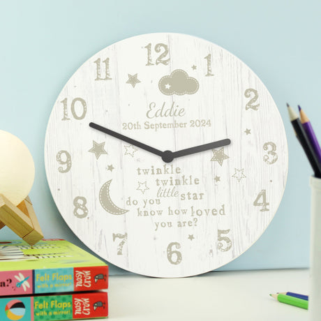 Personalised Twinkle Twinkle Nursery Wooden Clock: 1 - Clocks By Gift Moments