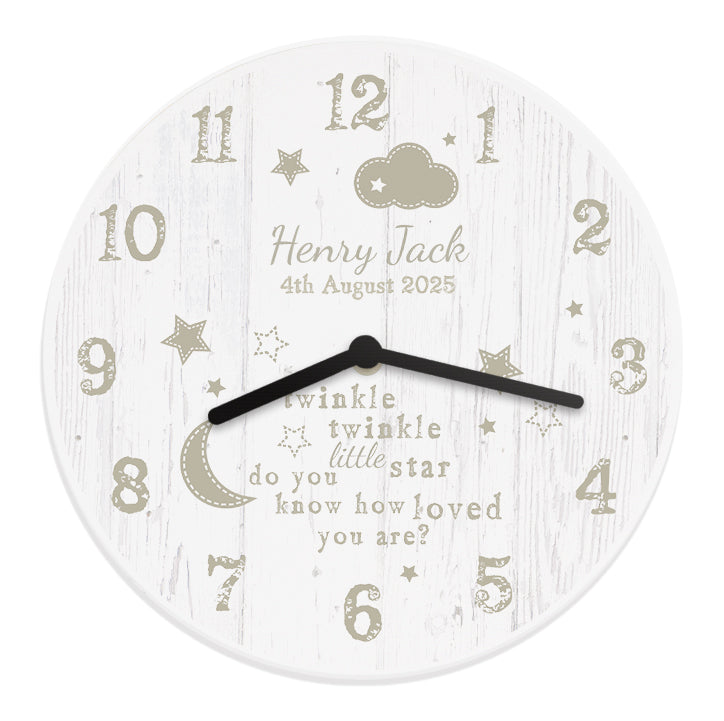 Personalised Twinkle Twinkle Nursery Wooden Clock: 5 - Clocks By Gift Moments