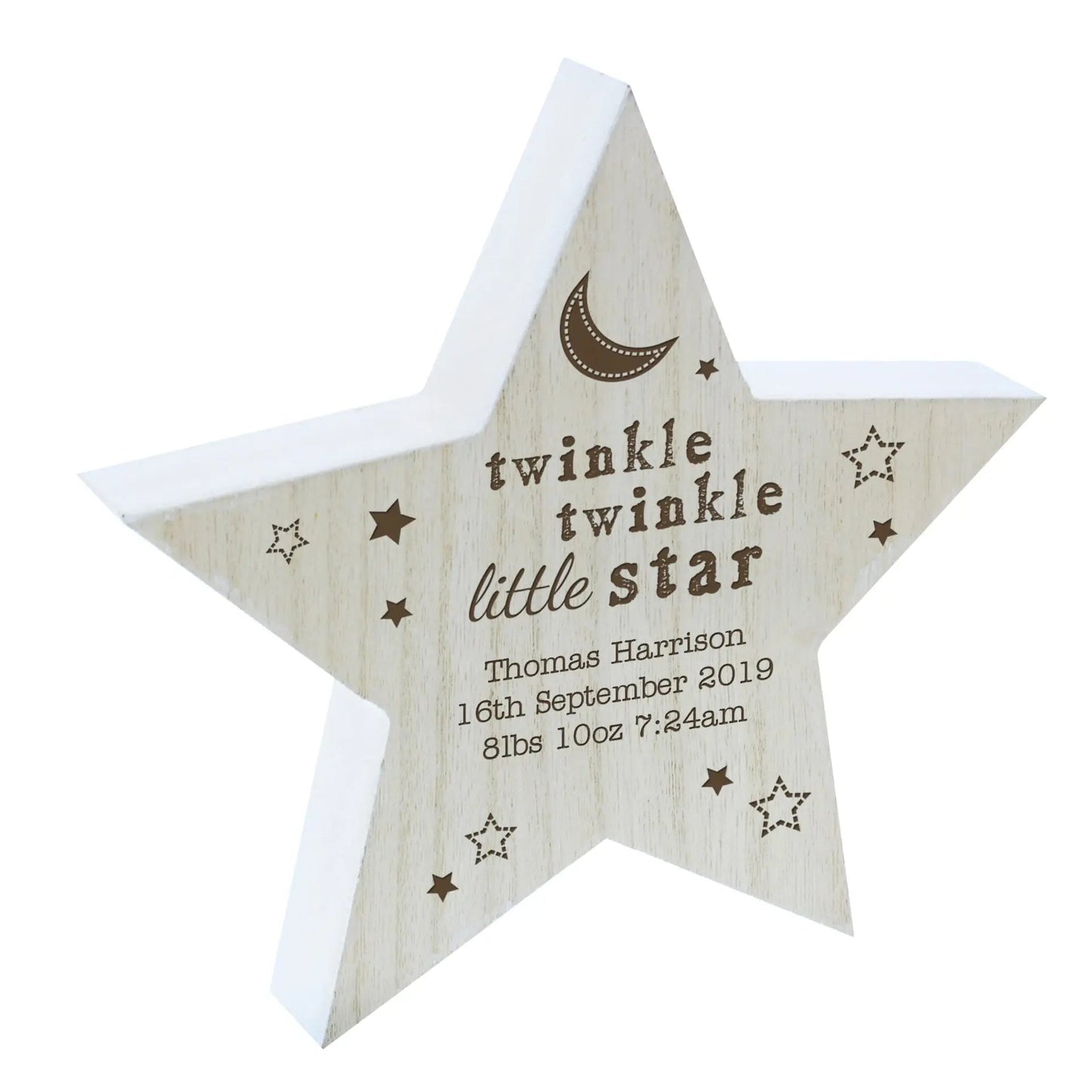 Personalised Twinkle Twinkle Rustic Wooden Star Decoration: 4 - Keepsakes By Gift Moments
