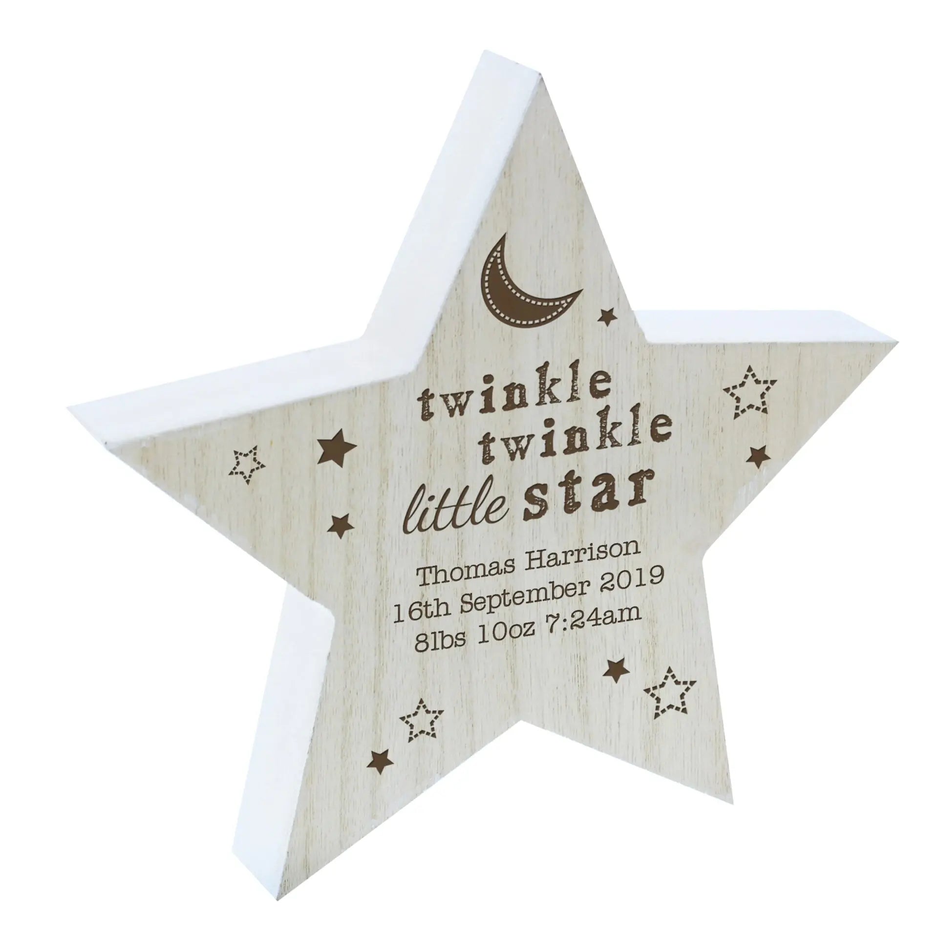 Personalised Twinkle Twinkle Rustic Wooden Star Decoration: 4 - Keepsakes By Gift Moments