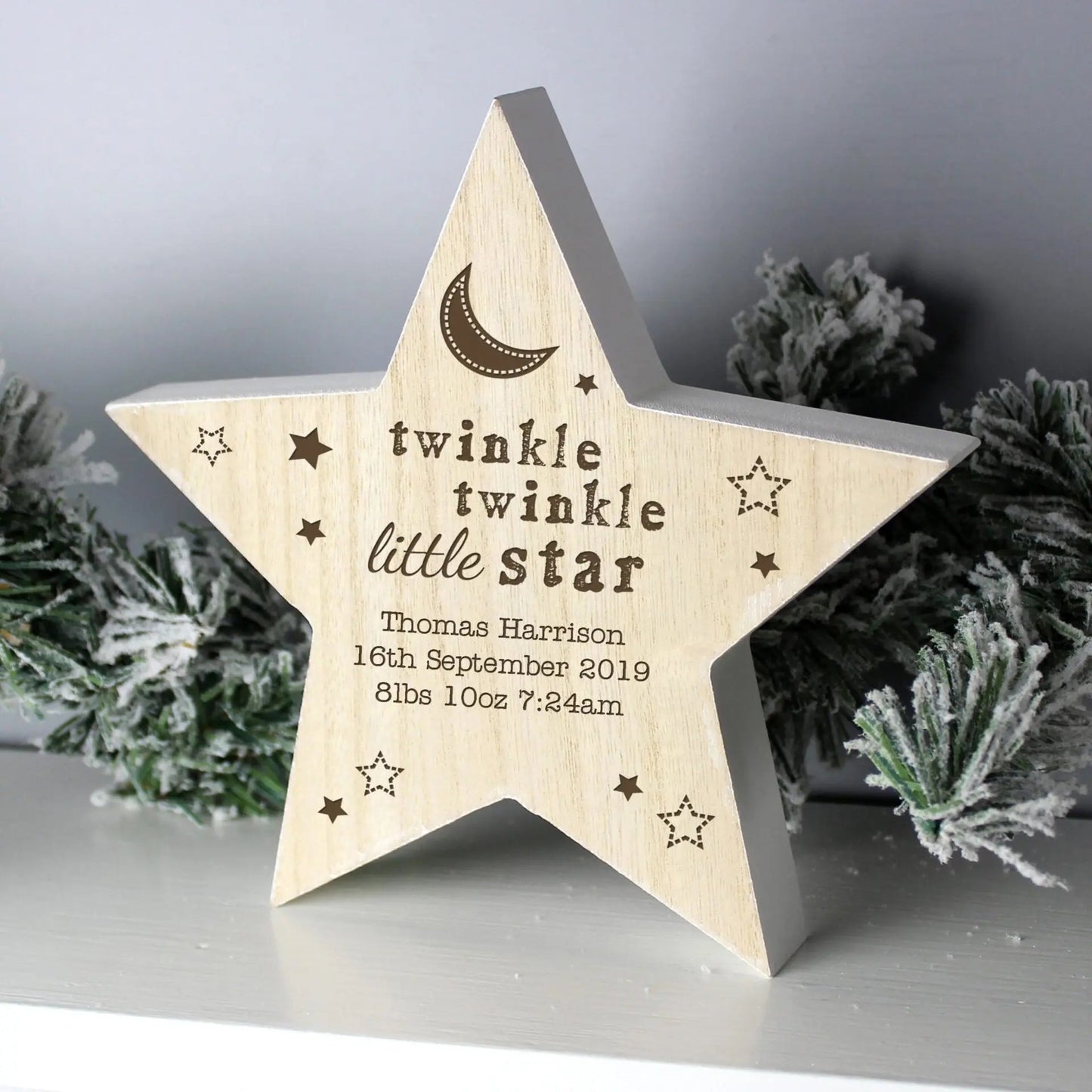 Personalised Twinkle Twinkle Rustic Wooden Star Decoration: 1 - Keepsakes By Gift Moments