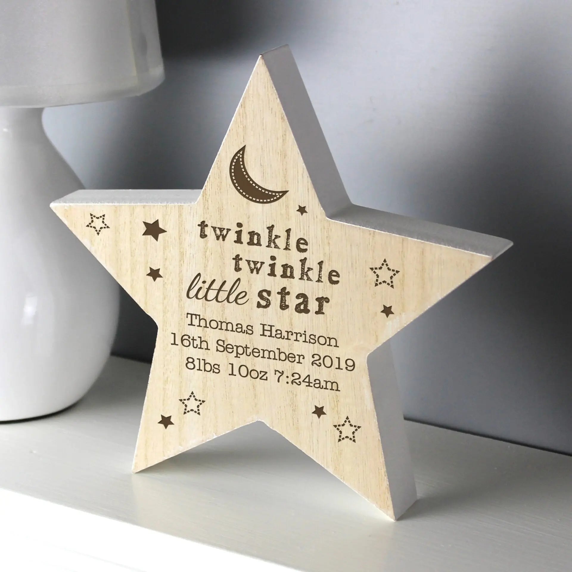 Personalised Twinkle Twinkle Rustic Wooden Star Decoration: 2 - Keepsakes By Gift Moments