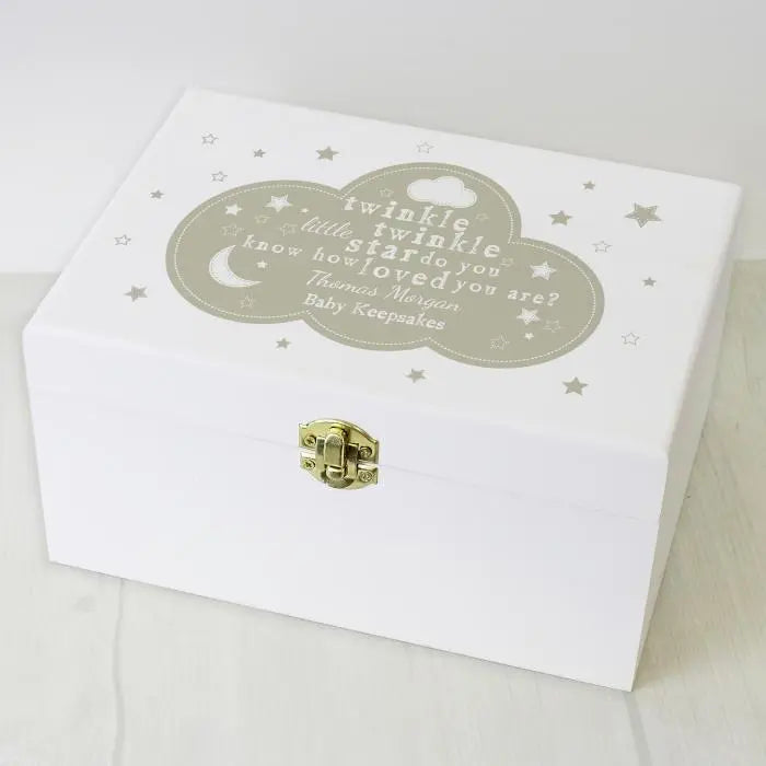 Personalised Twinkle Twinkle White Wooden Keepsake Box: 4 - Keepsake Boxes By Gift Moments