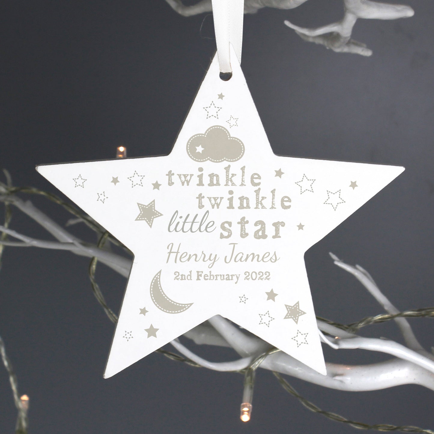 Personalised Twinkle Twinkle Wooden Star Decoration: 2 - Decorations By Gift Moments