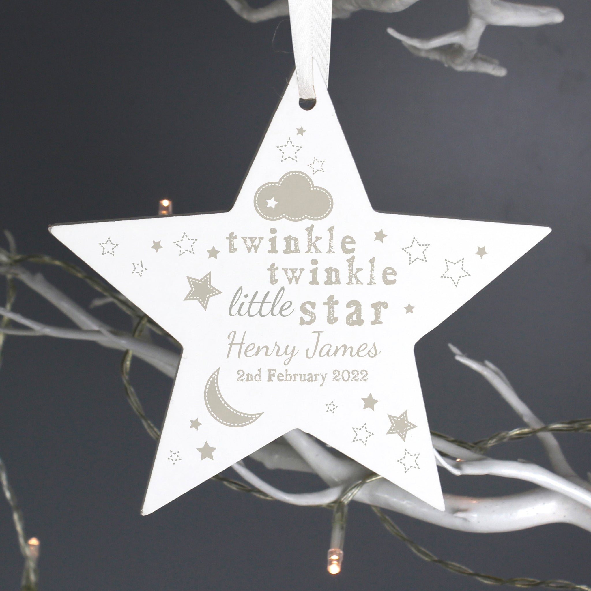 Personalised Twinkle Twinkle Wooden Star Decoration: 2 - Decorations By Gift Moments