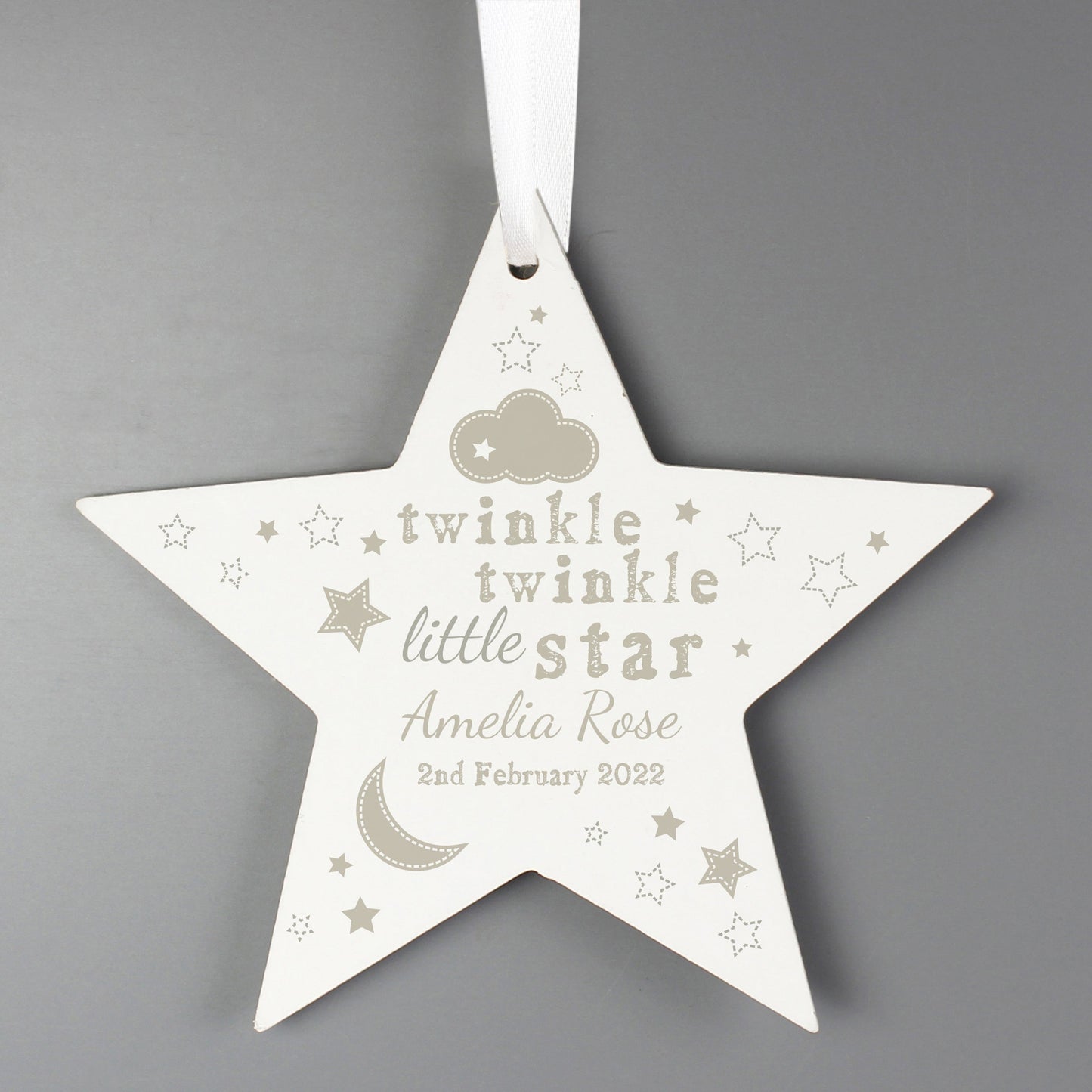 Personalised Twinkle Twinkle Wooden Star Decoration: 4 - Decorations By Gift Moments