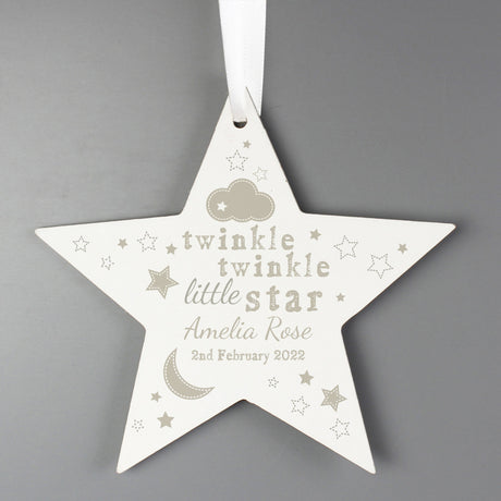 Personalised Twinkle Twinkle Wooden Star Decoration: 4 - Decorations By Gift Moments