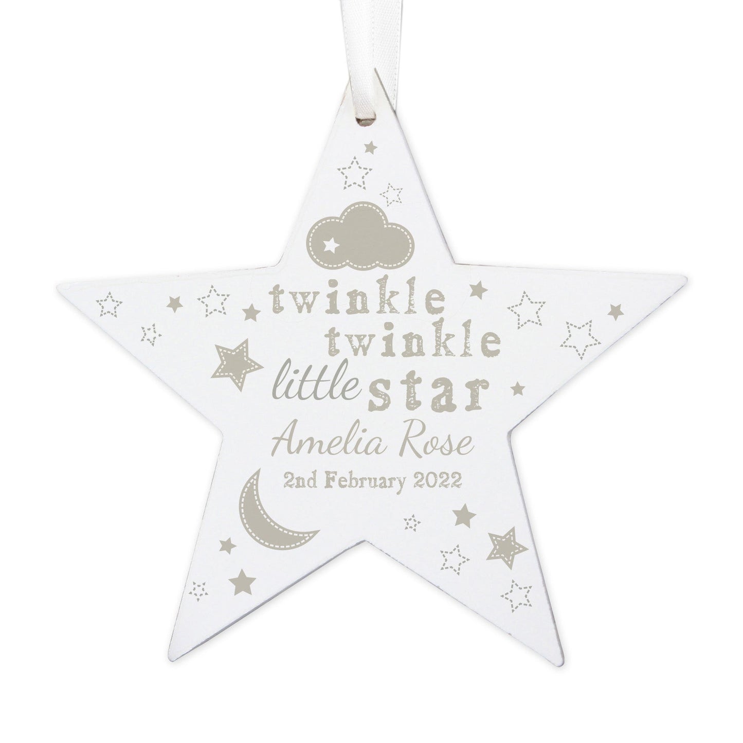 Personalised Twinkle Twinkle Wooden Star Decoration: 5 - Decorations By Gift Moments