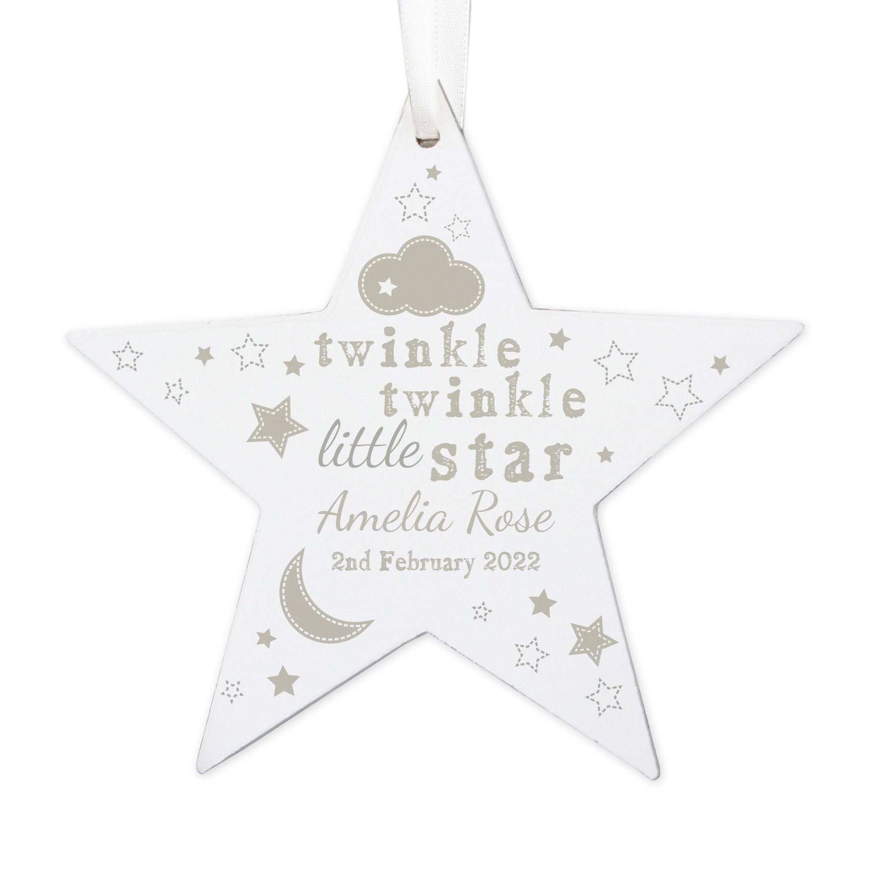 Personalised Twinkle Twinkle Wooden Star Decoration: 5 - Decorations By Gift Moments