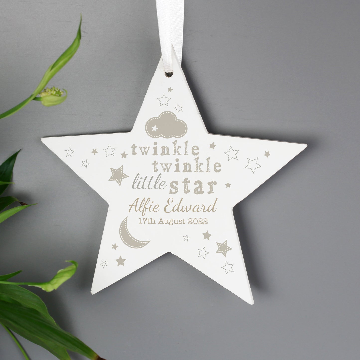 Personalised Twinkle Twinkle Wooden Star Decoration: 3 - Decorations By Gift Moments