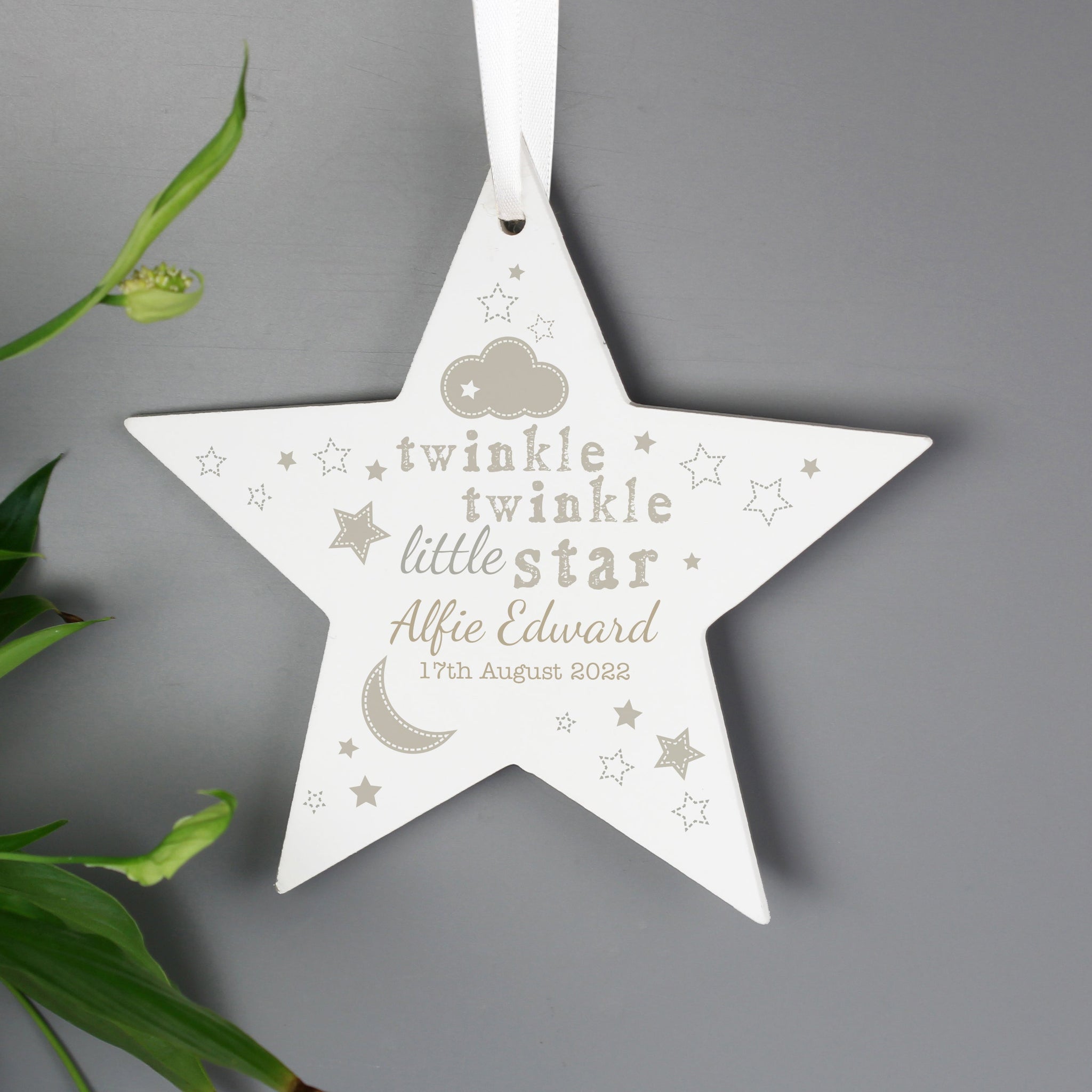 Personalised Twinkle Twinkle Wooden Star Decoration: 3 - Decorations By Gift Moments