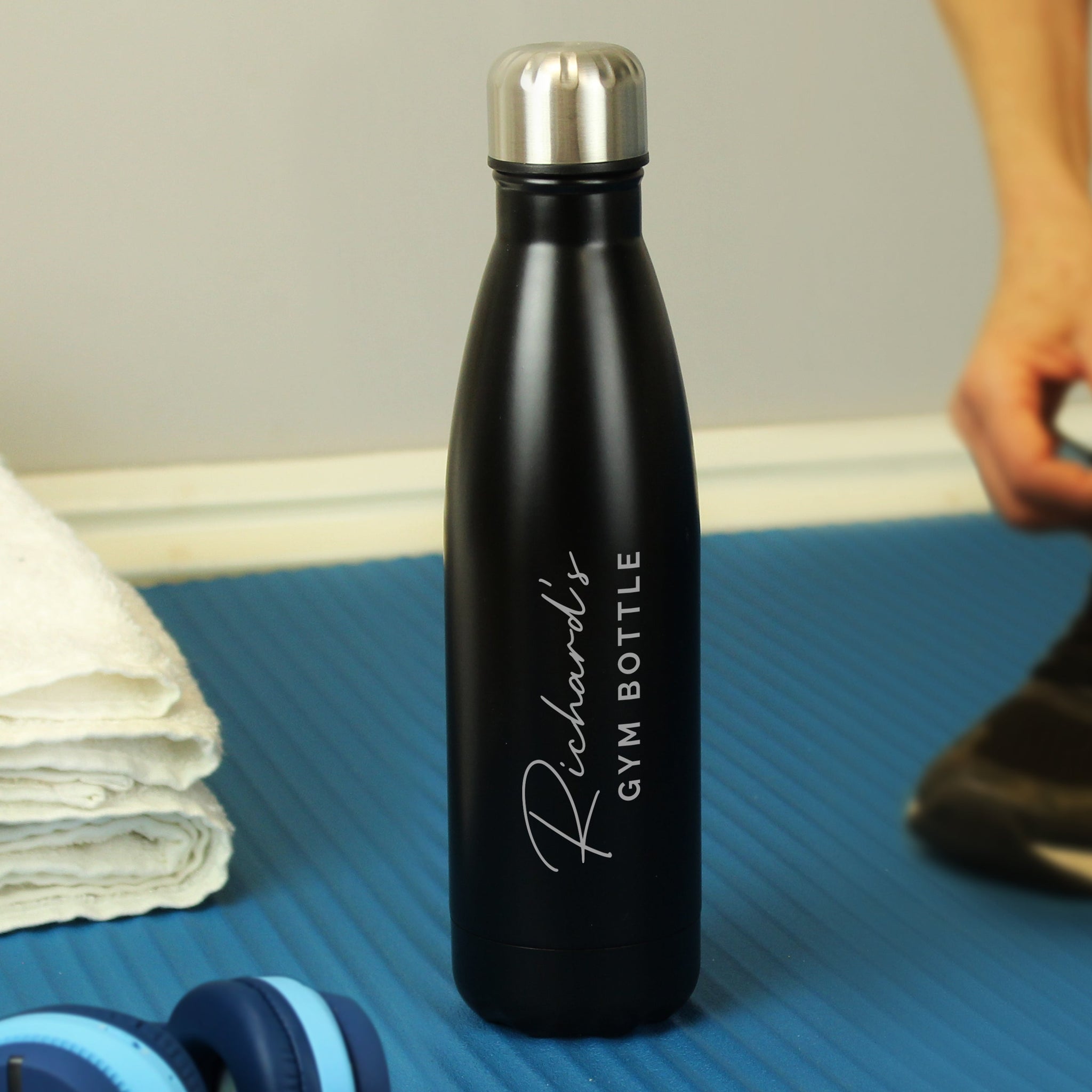 Personalised Two Lines Black Metal Insulated Drinks Bottle: 4 - Water Bottles By Gift Moments