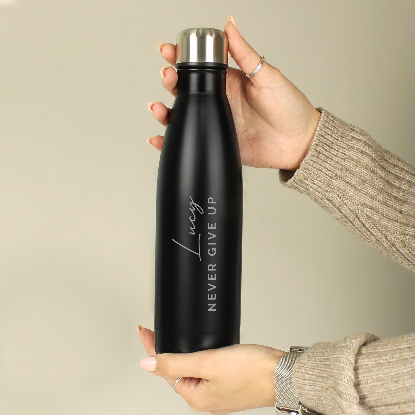 Personalised Two Lines Black Metal Insulated Drinks Bottle: 6 - Water Bottles By Gift Moments