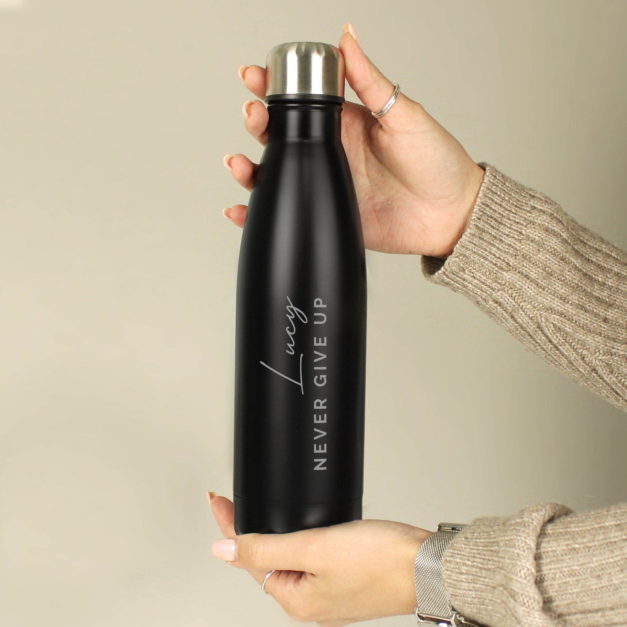 Personalised Two Lines Black Metal Insulated Drinks Bottle: 6 - Water Bottles By Gift Moments