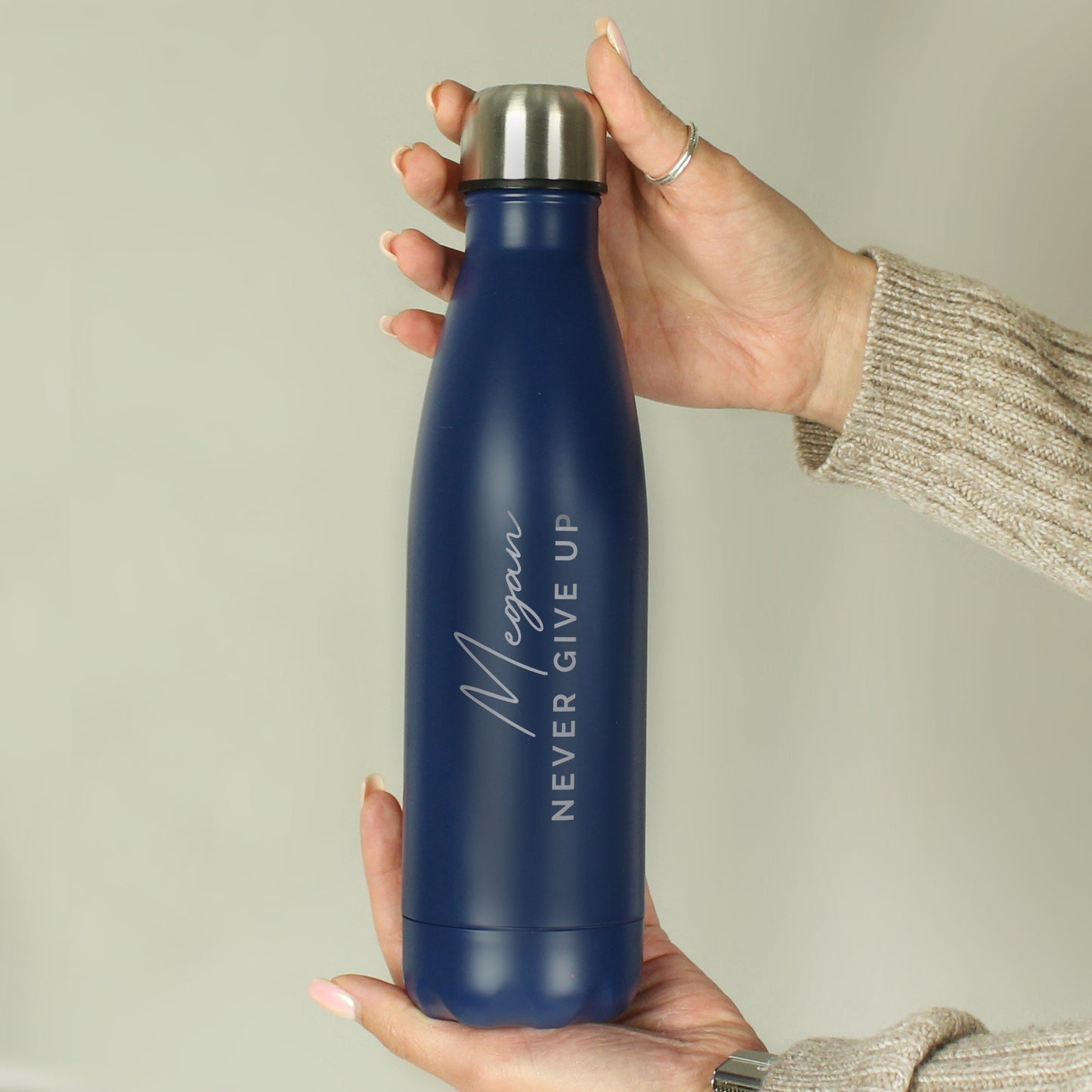 Personalised Two Lines Navy Metal Insulated Drinks Bottle: 6 - Water Bottles By Gift Moments