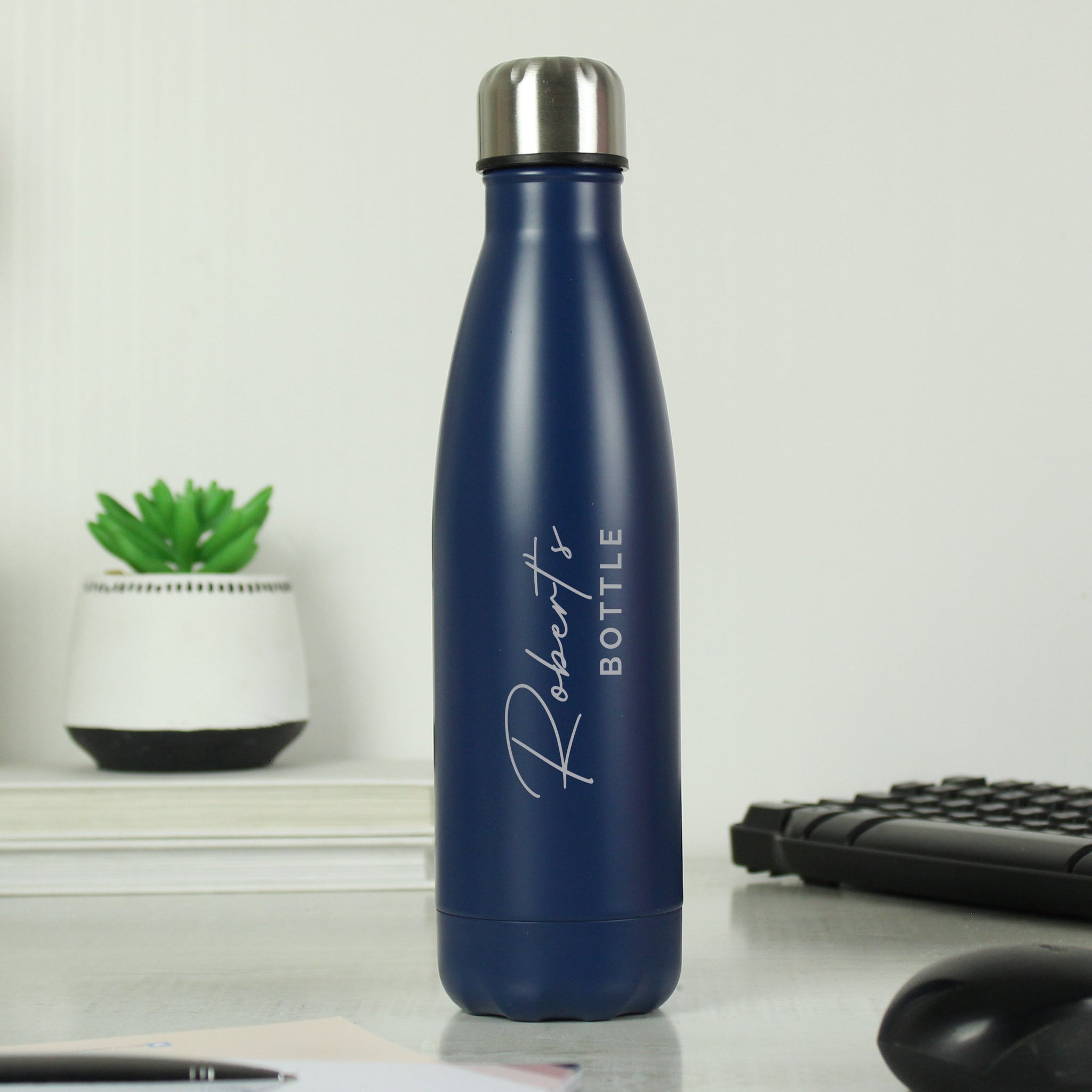 Personalised Two Lines Navy Metal Insulated Drinks Bottle: 3 - Water Bottles By Gift Moments