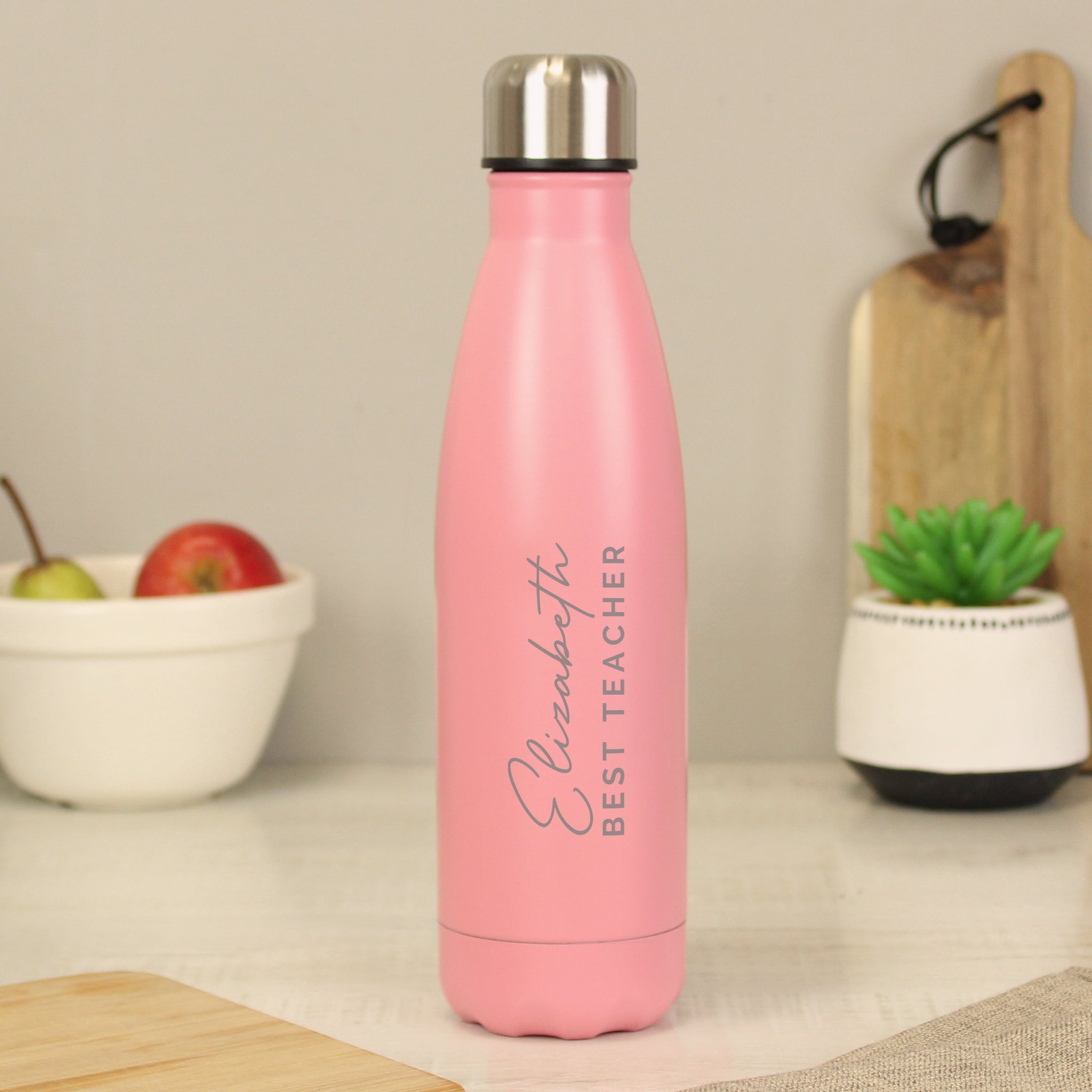 Personalised Two Lines Pink Metal Insulated Drinks Bottle: 1 - Water Bottles By Gift Moments