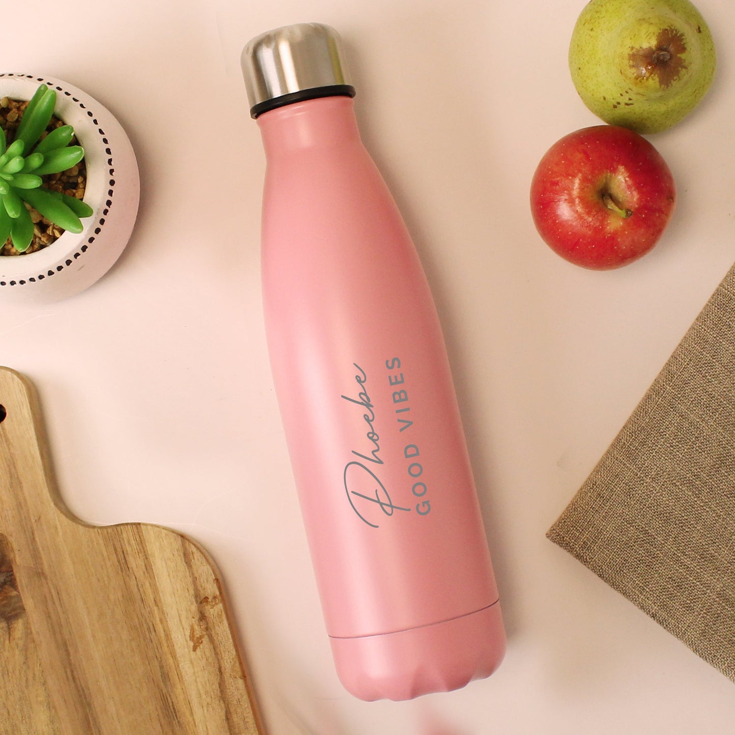 Personalised Two Lines Pink Metal Insulated Drinks Bottle: 2 - Water Bottles By Gift Moments